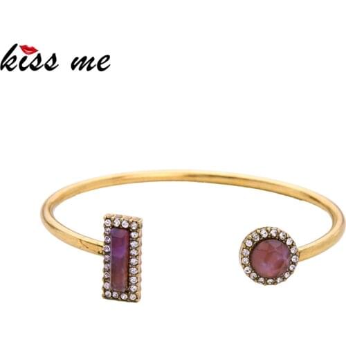 Kissme Unique Geometric Natural Stone Bangles For Women Delicate Crystal Gold Color Iron Cuff Bracelets 2021 New Fashion Jewelry