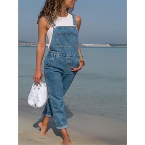 Summer Loose Causal Jumpsuit Denim Pants Fashion Bib Length Pants Overalls Solid Color Suspender Overalls Oversized Jeans Women