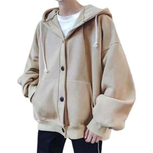 Spring men oversize jacket fashion Couple Solid color thin loose hooded coat autumn mens Single-breasted Cardigan with hat Top