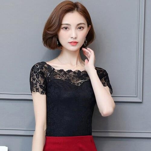 Summer Style Women Blouses Chiffon Shirts Women Clothing Casual black feminina Lace Blouse Sexy Floral Sheer Blouses Tops NS4774