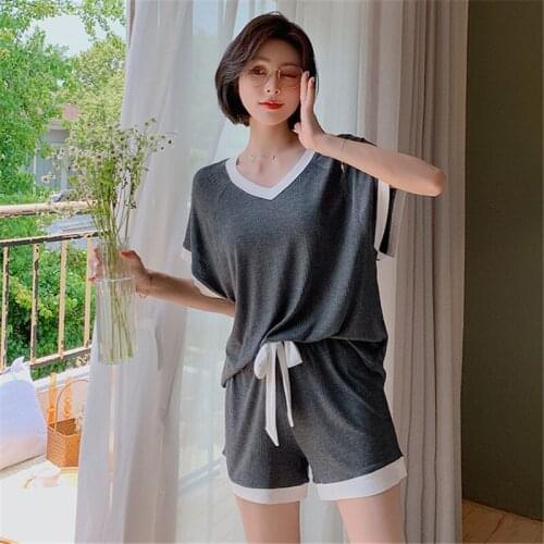 Summer Womens Cotton Pajamas Set 2021 New High Quality Short Sleeve Sleep Tops + Shorts Pyjama Femme Plus Size Home Lounge Wear