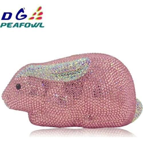 Lovely Pink Rabbit Shape Party Bags Ladies Animal Clutch Bags Luxury Crystal Pochette Wedding Bags Women Evening Handbags