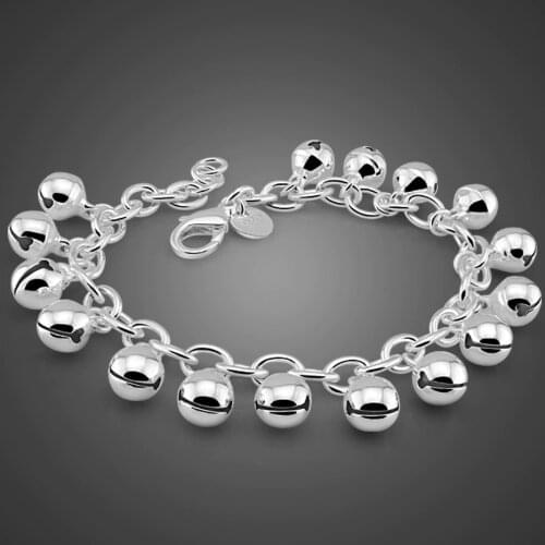 Fashion woman 100% 925 sterling silver bracelet Solid silver girl bell bracelets Lovely bracelet ball girl Charming lady jewelry