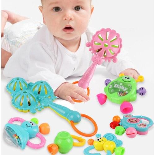 7Pcs Cartoon Animal Newborn Baby Shake Hand Bell Musical Rattle Teething Toy