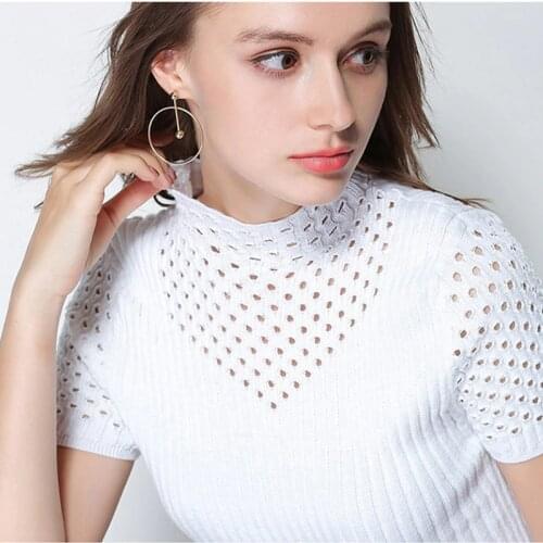 GABERLY Soft Cashmere Short Sleeve Turtleneck T-shirt for Women Spring Autumn Female Knitted Brand Jumper 2018 Slim Fit Tops