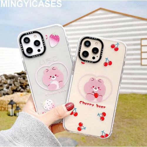 Cute Strawberry Cherry Bear Pattern Phone Cases for Iphone 11 12 Pro Max X Xr 7 8 Plus Xs Max Soft Silicon Case Back Cover Coque