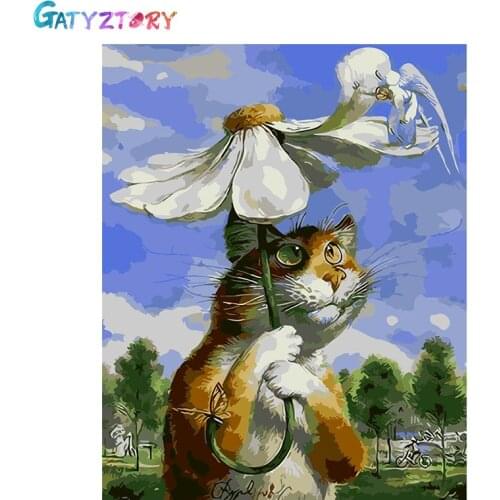 GATYZTORY DIY Painting By Numbers Cartoon Cat HandPainted Oil Painting Drawing On Canvas Adults Child Kill Time Home Decoration