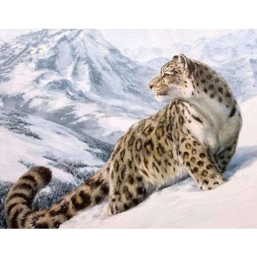 Leopard in the snow Cross Stitch Kits Animal Needlework Embroidery Crafts 14CT Unprinted DIY Arts Handmade Home Decor