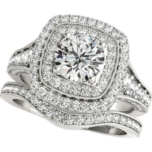 LESF 925 Sterling Silver 1CT 5A Cubic Zirconia Engagement Ring Sets Luxury Finger Ring Fashion Jewelry For Women