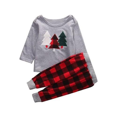New Autumn Kids Baby Boys Girls Long Sleeve Christmas Clothes Set T-shirt+Plaid Pants 2PCS Outfits Xmas Children Clothing