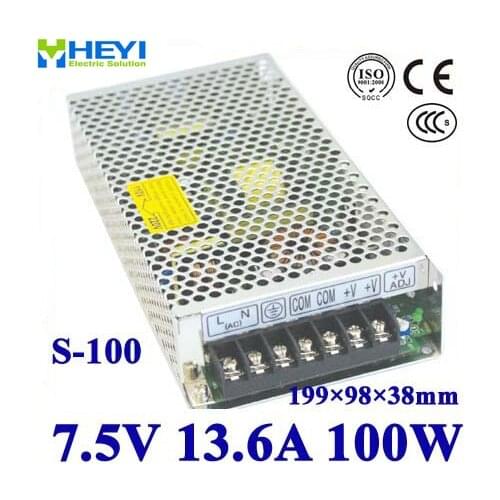 Single output switching power supply 7.5V 13.6A 100~120V/200~240V AC input LED power supply 100W