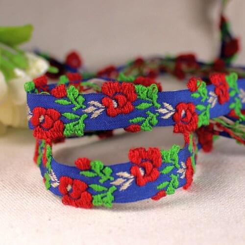 Wholesale 22Yards 1.5cm National Style Retro 3D Rose Embroidered Flower Lace Ribbon Colorful Webbing Applique for Headwear Z017