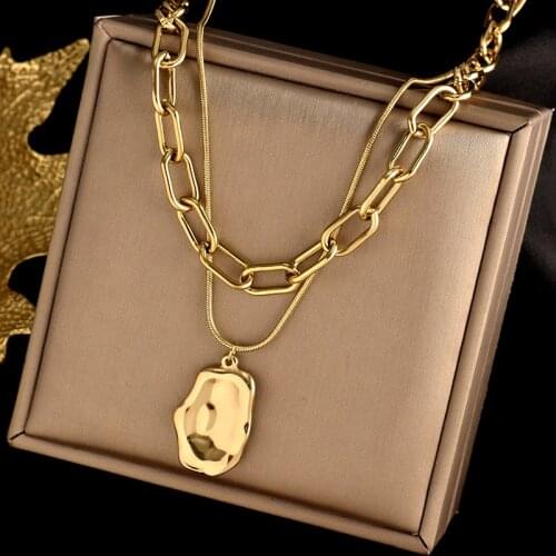 Titanium steel Europe and America retro personality double a pair of women wearing a necklace small crowd design clavicle chain