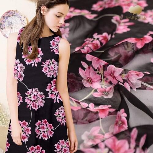 Peach digital printing silk georgette fabric summer thin Chinese silk fabric perspective scarf dress shirt silk tulle fabric