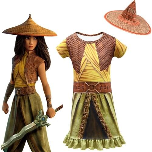 Baby Girls Dress Raya and The Last Dragon Cosplay Summer Cartoon Birthday Party Princess Dresses Childrens Clothing Hat JYF
