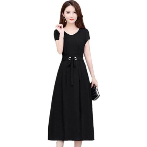 Summer autumn plus size dress womens sexy mid-length over-knee long dresses ladies slim slimm cover belly short-sleeved dresses