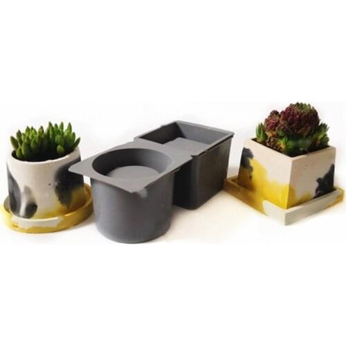 DIY Crafts Casting Tool Square Round Concrete Flower Pot Tray Silicone Mould Planter Epoxy Resin Mold