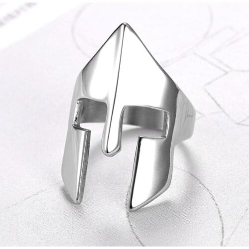 Drop ship Black color Spartan Helmet Ring Men Jewelry New Arrival Stainless Steel Biker Ring