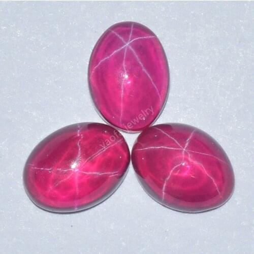 Sale 5x7mm~12x16 Hardness 9 Cabochon Flat Bottom Back Oval Shape Synthetic Red Color Star Gems Corundum Stone For Jewelry