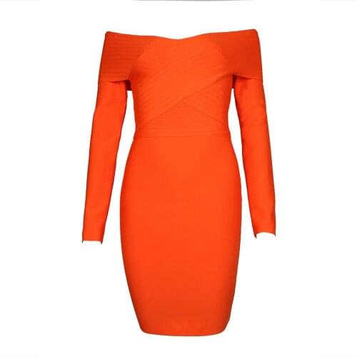 Sexy Women Dress Elegant Orange Long Sleeve Club Celebrity Party Dresses Bandage Bodycon Ladies 2021 New Clothing