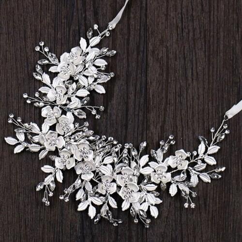 1PCS Silver Color Leaf Rhinestone Wedding Hair Jewelry Accessories Handmade Bridal Head Decoration Elegant Hair Ornament Tiara