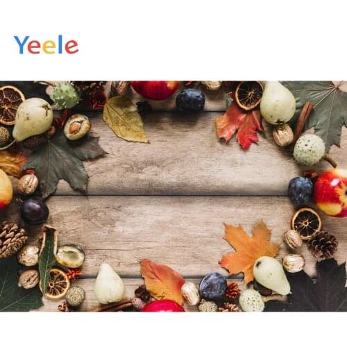 Yeele Wooden Board Maple Leaves Fruit Pear Grape Apples Lemon Photography Backgrounds Photographic Backdrops for Photo Studio