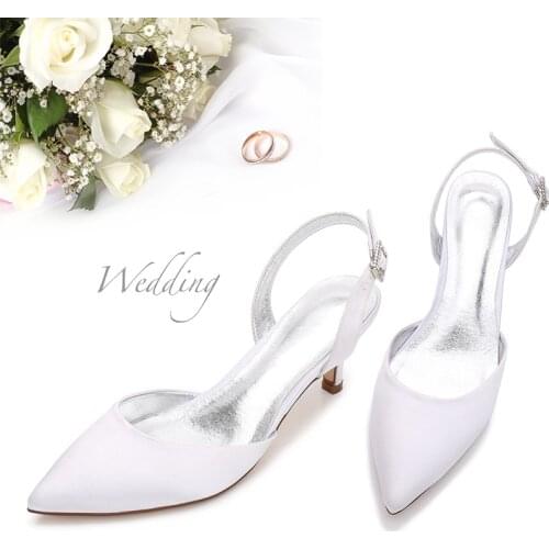 Marhermoso Ladies Hight Heel Pointed Toes Wedding Shoes Fashion Satin Bride Reception Shoes Slingback Evening Pums Orsay Casual