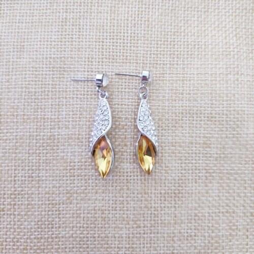 QiLeSen Fine jewelry 925 sterling silver suitable for ladies wedding earrings, Desert Light Silver Yellow earrings YW105