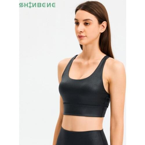 SHINBENE LIQUID Mid Support Compression Fitness Sports Bras Tops Women Cross Straps Padded Running Gym Yoga Bras Workout Tops