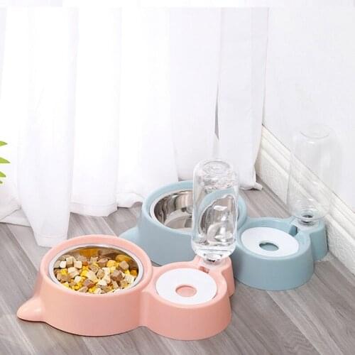 2-in-1 Cat Bowl Water Dispenser Automatic Water Storage Pet Dog Cat Food Bowl Food Container with Waterer Pet Waterer Feeder