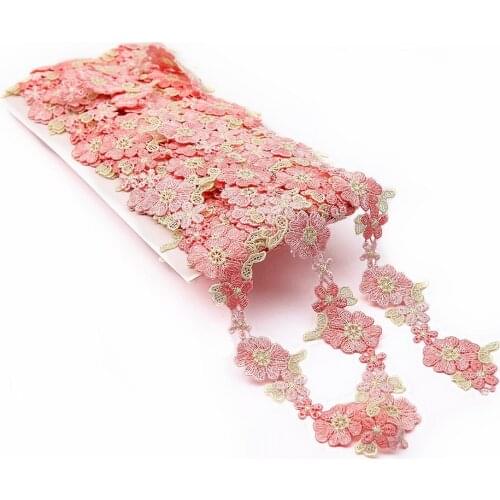 2Yards 3cm Pink Flower Venice Embroidered Lace Trim Fabric DIY Venice Sewing Craft Patchwork Handmade Decoration