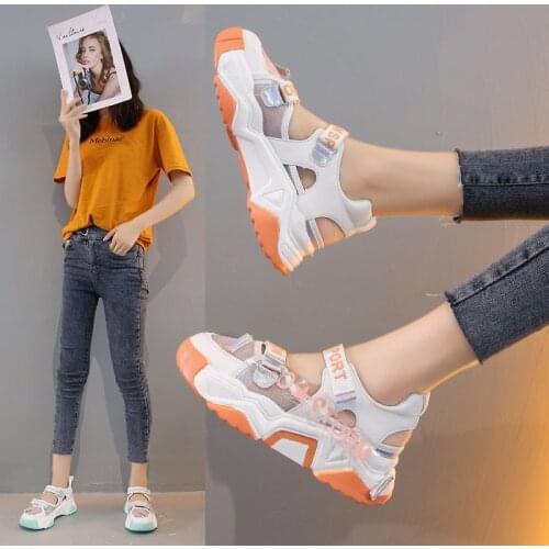 2020 summer new hollow tide shoes thick bottom wild color matching mesh breathable Baotou sports sandals old shoes Z839