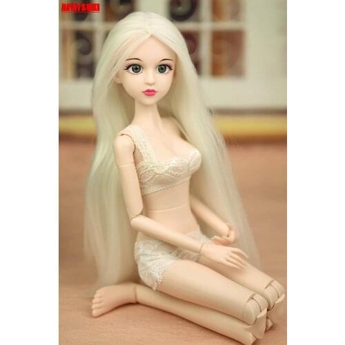 46cm Original White Noctilucent Hair XINYI Doll 3D Real Eyes Nude Naked Doll Body for 1/4 BJD Make-up Doll Cosplay DIY Dolls Toy
