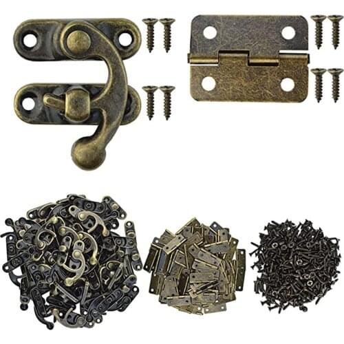 80Pcs Retro Small Box Hinges And 40 Sets Antique Right Latch Hook Hasp Wood Jewelry Box Hasp Catch Decoration For Cabinet Box
