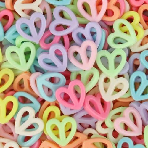 100pcs/lot 16x15x4mm Colourful Hollow Heart Shape Acrylic Loose Spacer Beads for Jewelry Making DIY Accessories