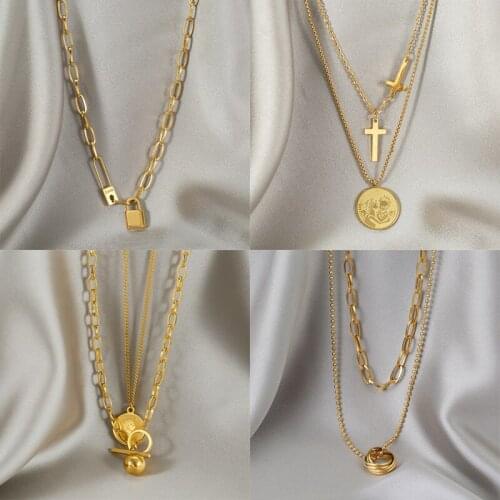 YAOLOGE Stainless Steel Gold Color Pendant Necklace For Women Men Hip Hop Chain Choker 2021 Trend Gift Fashion Jewelry Wholesale