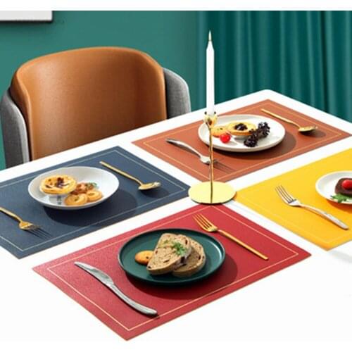 Home Leather Western Placemat Solid Color Square PVC Heat Insulation Pad Waterproof Table Mat Double Custom Dinner Plate Mat