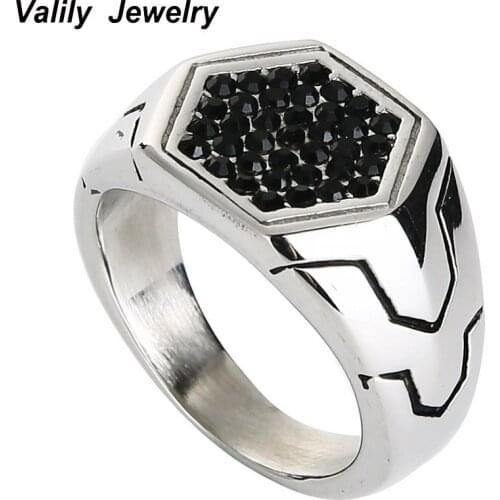 EdgLifU crystal Ring for men New designer fashion Geometric simple Black stainless steel Rose Black finger band rings