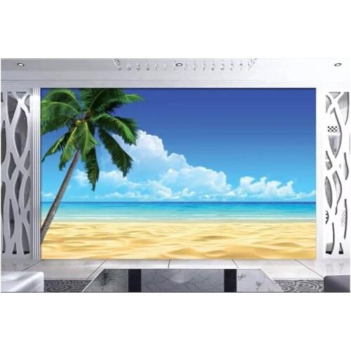 Custom photo wallpaper 3d murals wallpaper for walls 3 d Blue sky, white clouds, sea beach seascape, background wall home decor