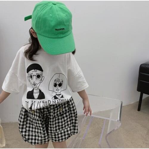 Korean Style Baby Girls T-shirts 2021 Summer New Kids Casual Loose Print T Shirt Fashion Cotton Short Sleeve Tops for Girl 2-8 Y