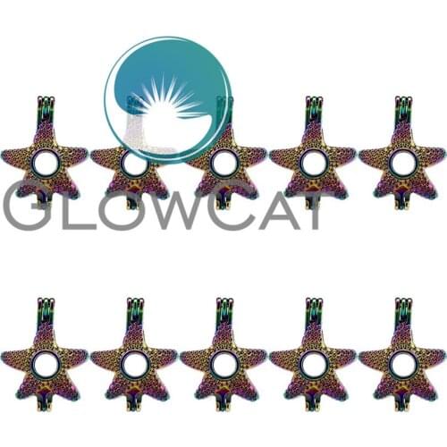 GLOWCAT 10x C306 Rainbow Color Starfish Beads Cage Jewelry Making Essential Oil Diffuser Aroma Pearl Cage Locket Pendant
