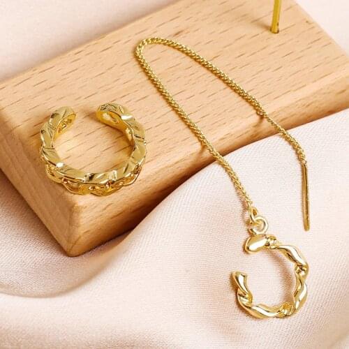 Hip Hop Rock Minimalist Metal Long Chain Ears Line Asymmetry Ear Bone Stud Earring For Women Punk Jewelry Accessories