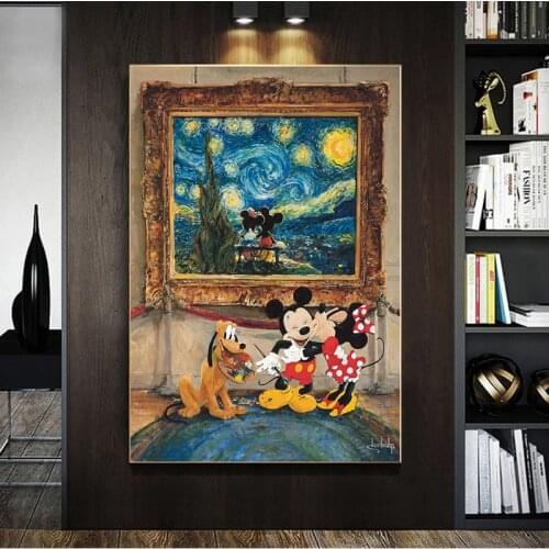 Disney Graffiti Art Mickey And Minnie Celebrate Canvas Painting Prints Posters Wall Art Pictures for Living Room Decor Cuadros