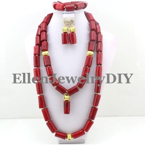 2019 New large Red Nigerian Coral Jewelry Sets Coral Beads Necklace Set Nigerian Wedding African Beads Bridal Jewelry Sets W8635