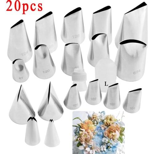 20PCS DIY Kitchen Baking Cake Decorating Tool Silicone Icing Piping Cream Pastry Bag Stainless Steel Nozzle Converter Tools