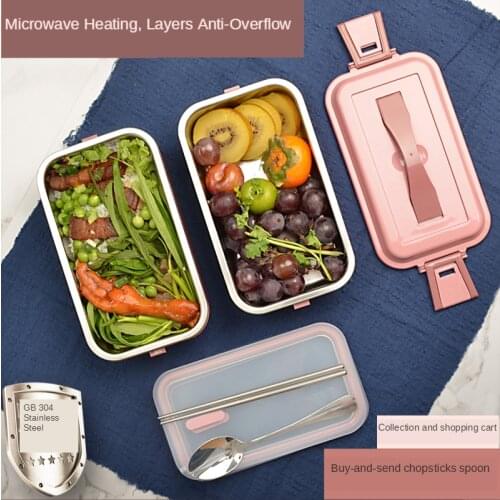 Ready Stock 304 Stainless Steel Anti-Scald Lunch Box French Style Portable Bento Box Spillproof Food Box Suita for microwave ove