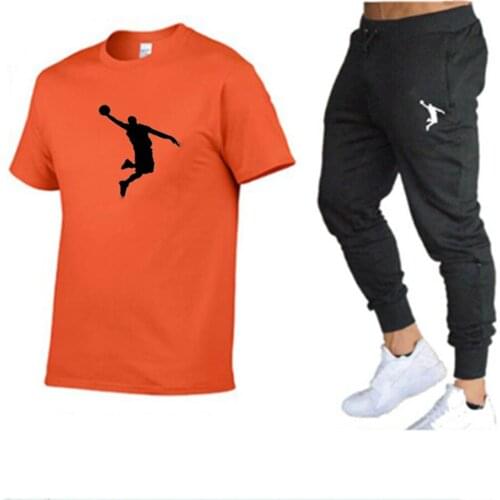 Hot Sale Spring Summer T-Shirt Pants Set Casual Fitness Pants Hip Hop Fashicon MensTracksuit Cotton Jogging Basketball Clothing