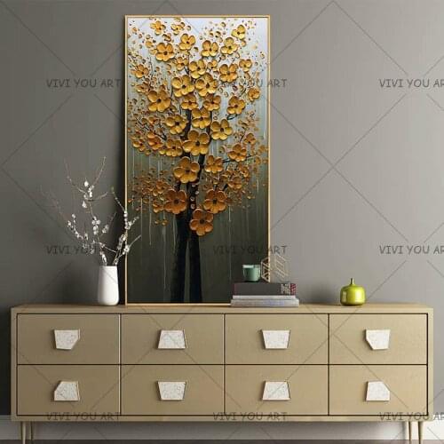 Best Handpainted Abstract Palette Knife Flower Oil Painting On Canvas Handmade Money Tree Wall Painting Cuadros Decoraction