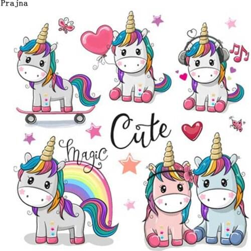 Prajna Cute Alpaca Stickers Iron-On-Patches For Clothing Heat Transfers For Clothes Kids T Shirt Cartoon Unicorn Stickers DIY F