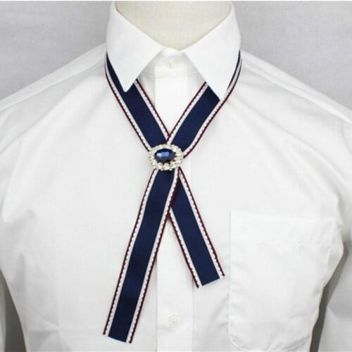 Trendy Long with Multi-color Ribbon Crystal Necktie Personality Novelty Simple Men and Women Jewelry Bow Tie Gifts
